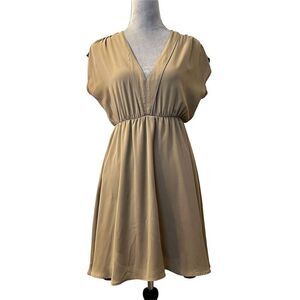 Anthropologie Maude Women's Beige V-Neck Knee Length Dress Size S